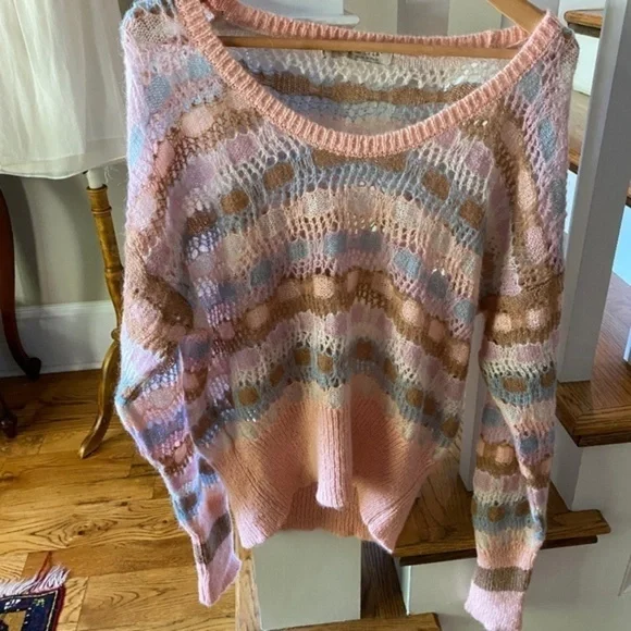 Anthropologie Lineamaglia Pink Crochet Sweater M/L - Picture 2 of 13